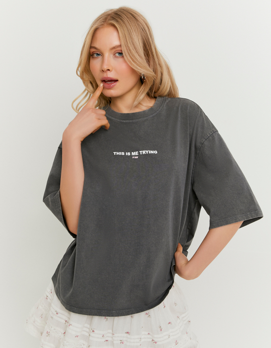 TALLY WEiJL, Grey Oversized Printed T-Shirt for Women