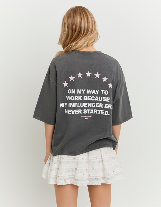 TALLY WEiJL, Grey Oversized Printed T-Shirt for Women