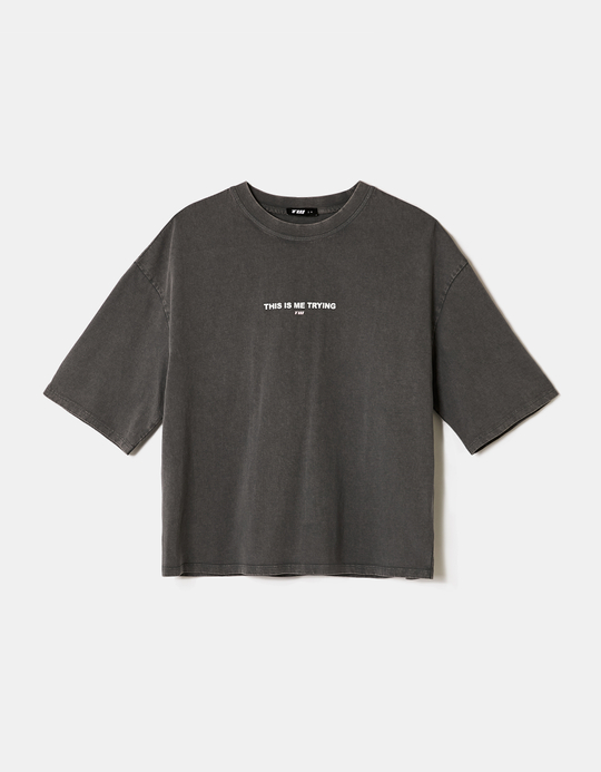 TALLY WEiJL, Grey Oversized Printed T-Shirt for Women