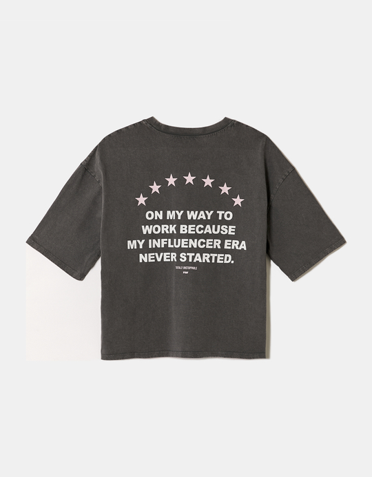 TALLY WEiJL, Grey Oversized Printed T-Shirt for Women