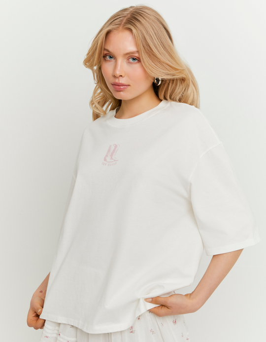 TALLY WEiJL, White Oversized Printed T-Shirt for Women