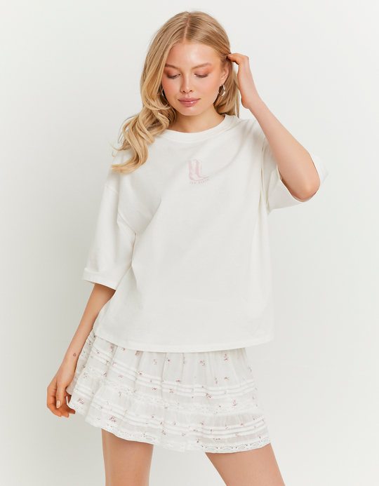 TALLY WEiJL, White Oversized Printed T-Shirt for Women