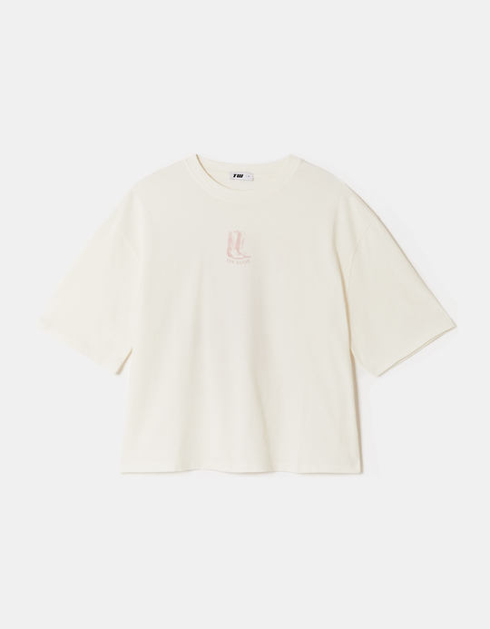 TALLY WEiJL, White Oversized Printed T-Shirt for Women