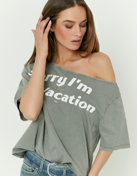 TALLY WEiJL, T-shirt Grigio con Stampa for Women
