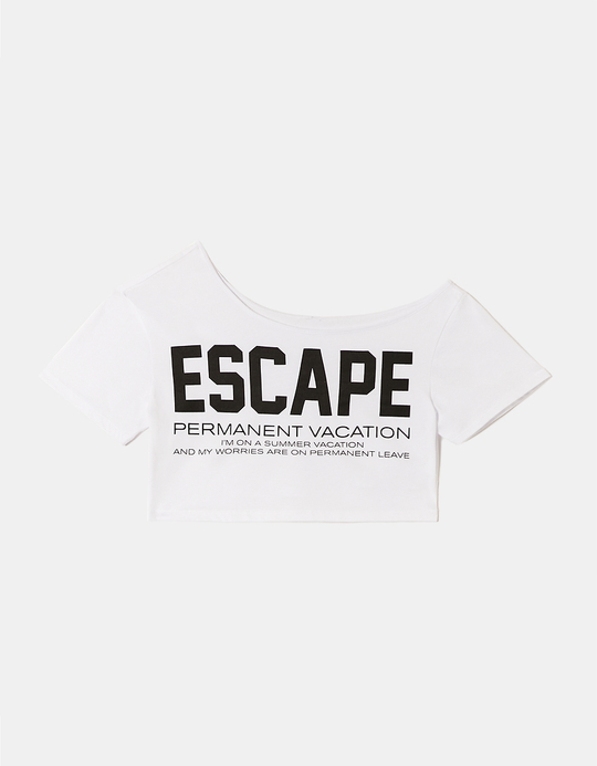 TALLY WEiJL, Off Shoulder White Printed T-Shirt for Women