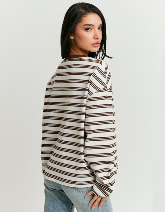 TALLY WEiJL, Brown Striped T‑Shirt With Long Sleeves for Women
