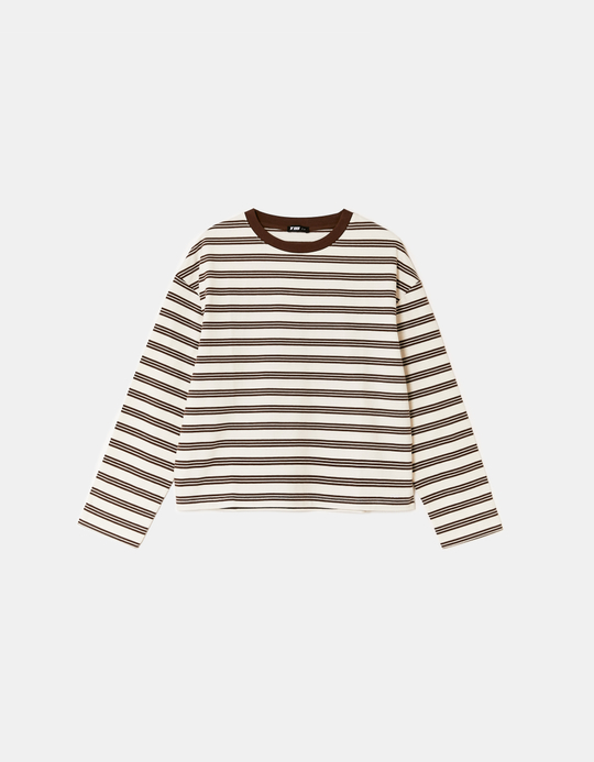 TALLY WEiJL, Brown Striped T‑Shirt With Long Sleeves for Women