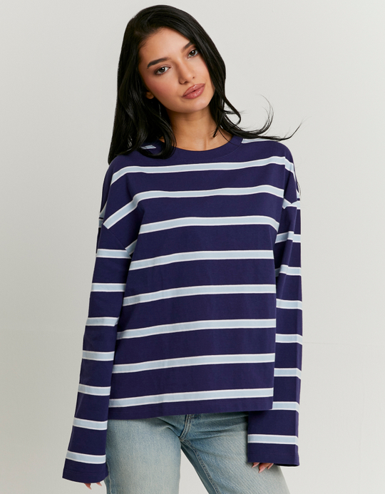 TALLY WEiJL, Blue Striped T‑Shirt With Long Sleeves for Women
