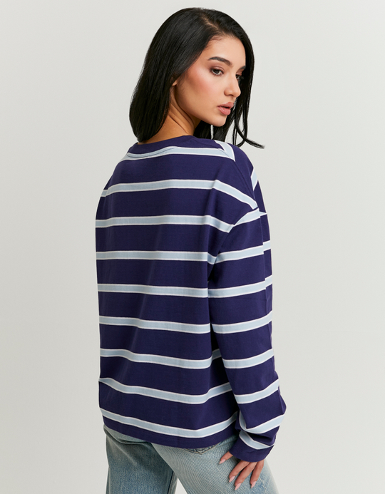 TALLY WEiJL, T-shirt blu a righe a maniche lunghe for Women