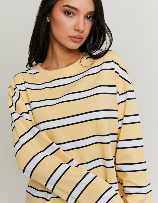 TALLY WEiJL, Yellow Striped T‑Shirt With Long Sleeves for Women