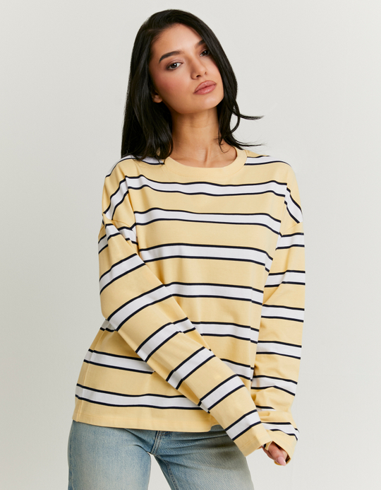 TALLY WEiJL, Yellow Striped T‑Shirt With Long Sleeves for Women