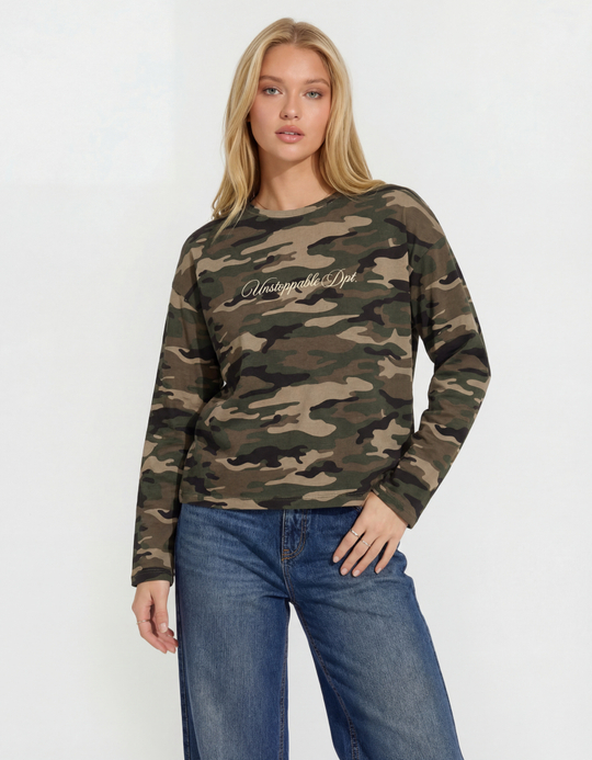 TALLY WEiJL, Camouflage T‑Shirt With Long Sleeves for Women