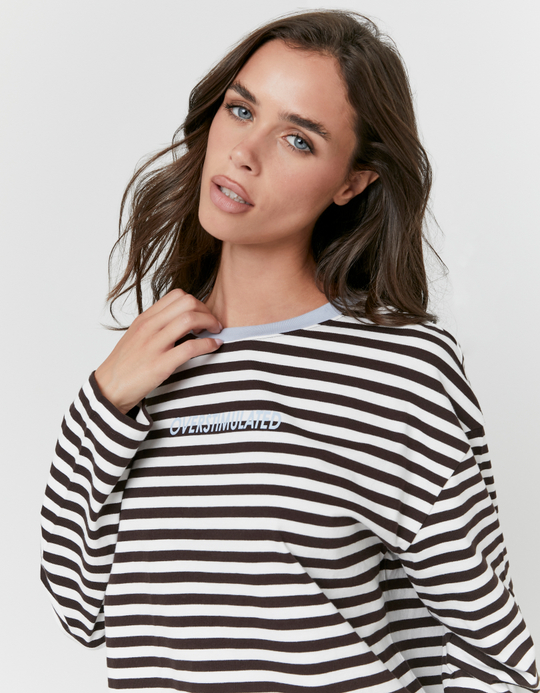 TALLY WEiJL, Brown Stripe Printed T-Shirt for Women