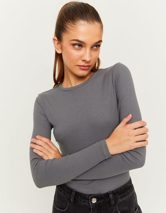 TALLY WEiJL, T-Shirt manches longues basique gris for Women
