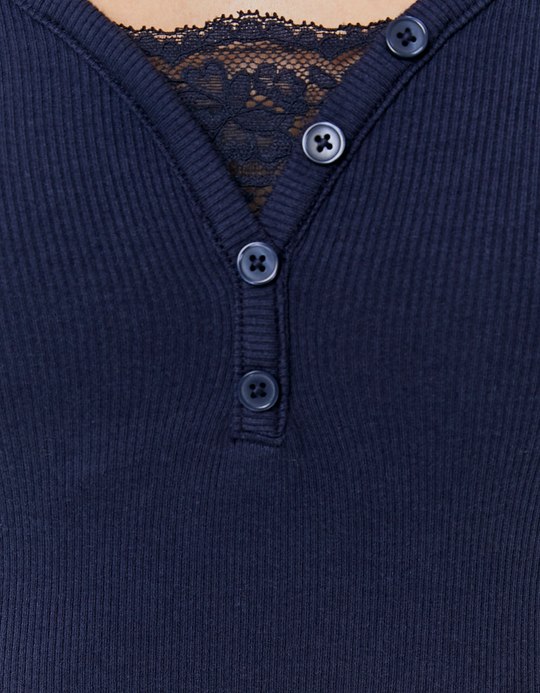 TALLY WEiJL, Blue Long Sleeve T-Shirt with Lace Detail for Women