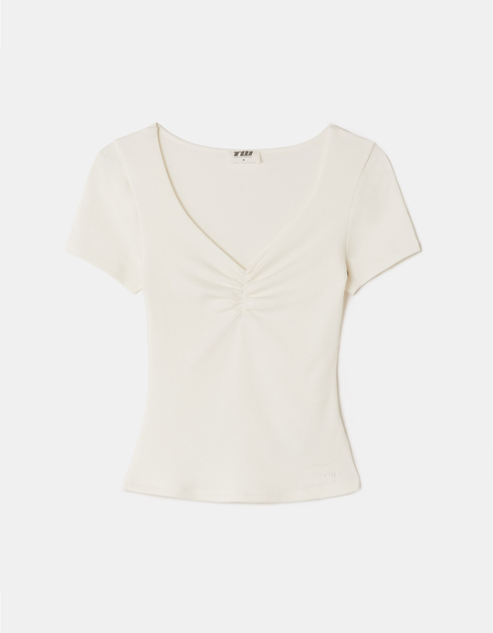 TALLY WEiJL, T-Shirt Bianca Arricciata for Women