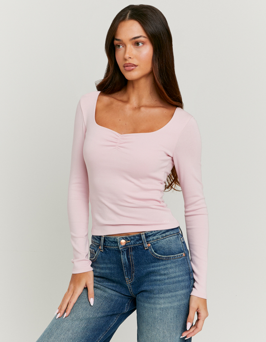 TALLY WEiJL, Basic Pink T‑shirt with Long Sleeves for Women