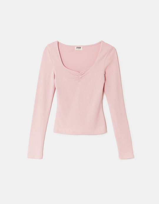 TALLY WEiJL, T-Shirt Basique Rose à Manches Longues for Women