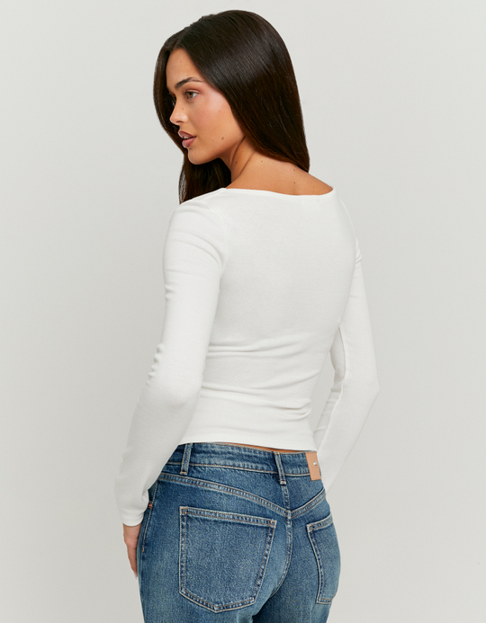 TALLY WEiJL, White Scoop Neck Long Sleeve T-Shirt for Women