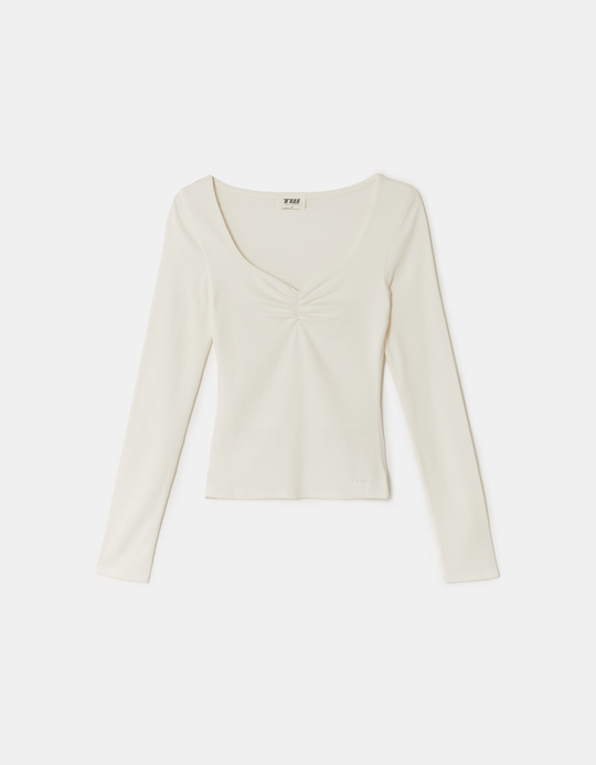 TALLY WEiJL, White Scoop Neck Long Sleeve T-Shirt for Women