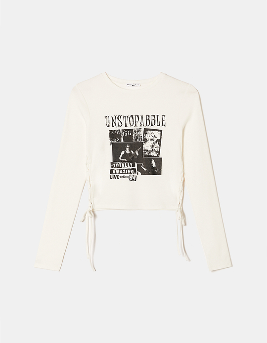 TALLY WEiJL, White Cropped Top with Side Lace up for Women