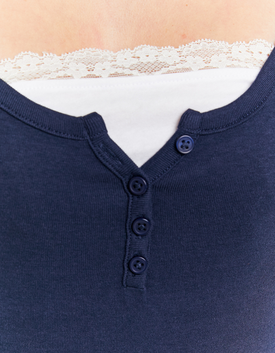 TALLY WEiJL, Blaues Basic T-Shirt mit Spitzentrim for Women