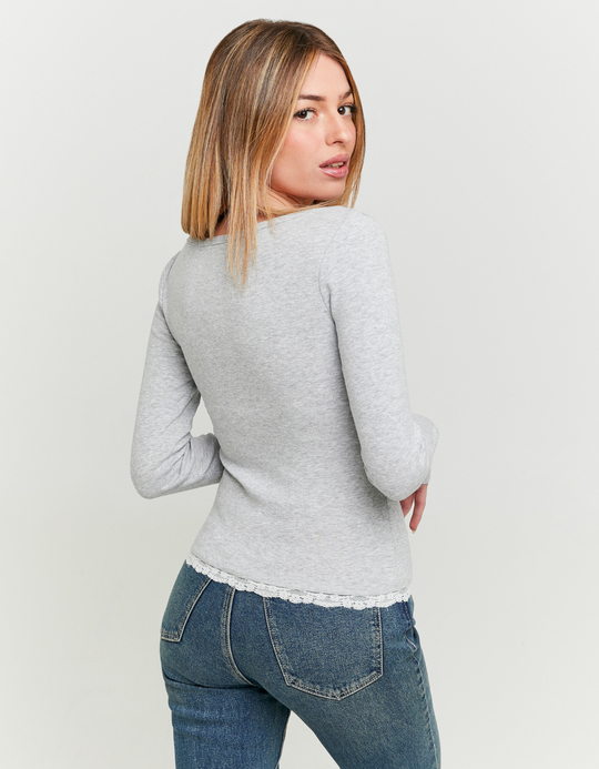 TALLY WEiJL, Graues Basic T-Shirt mit Spitzentrim for Women
