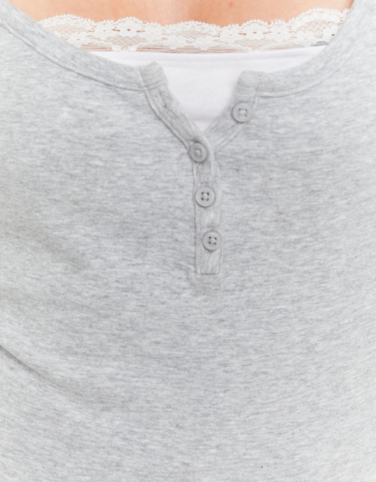 TALLY WEiJL, Graues Basic T-Shirt mit Spitzentrim for Women
