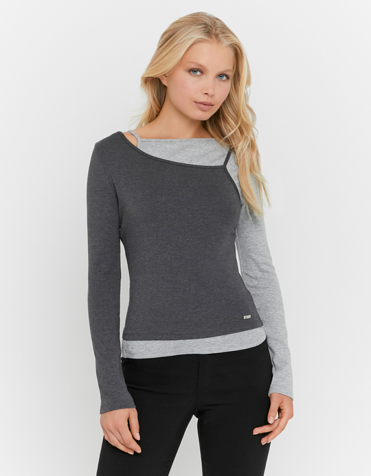 TALLY WEiJL, Grey Asymmetric T Shirt for Women