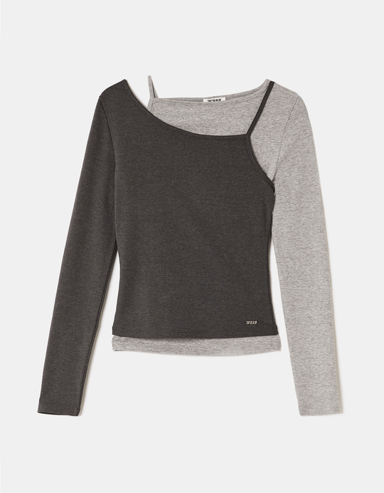 TALLY WEiJL, Grey Asymmetric T Shirt for Women