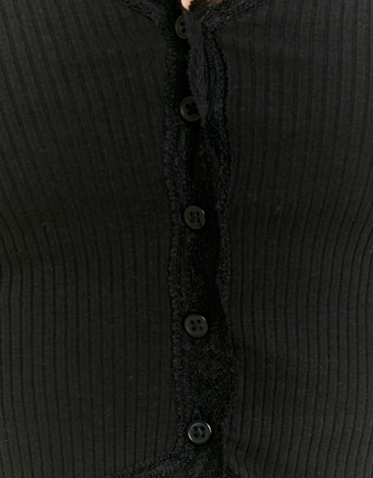 TALLY WEiJL, Top Noir Basique avec Ourlets en Dentelle for Women