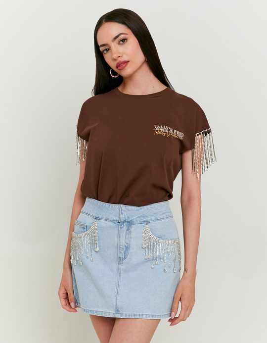TALLY WEiJL, Printed T-shirt with Strass Chains for Women