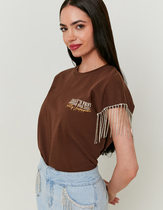 TALLY WEiJL, Printed T-shirt with Strass Chains for Women
