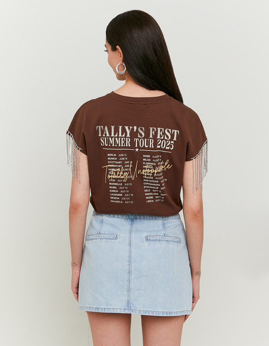 TALLY WEiJL, Printed T-shirt with Strass Chains for Women