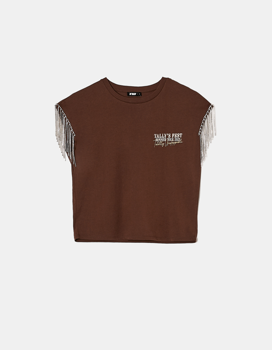 TALLY WEiJL, Printed T-shirt with Strass Chains for Women
