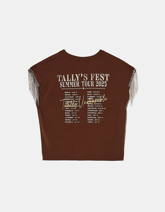 TALLY WEiJL, Printed T-shirt with Strass Chains for Women