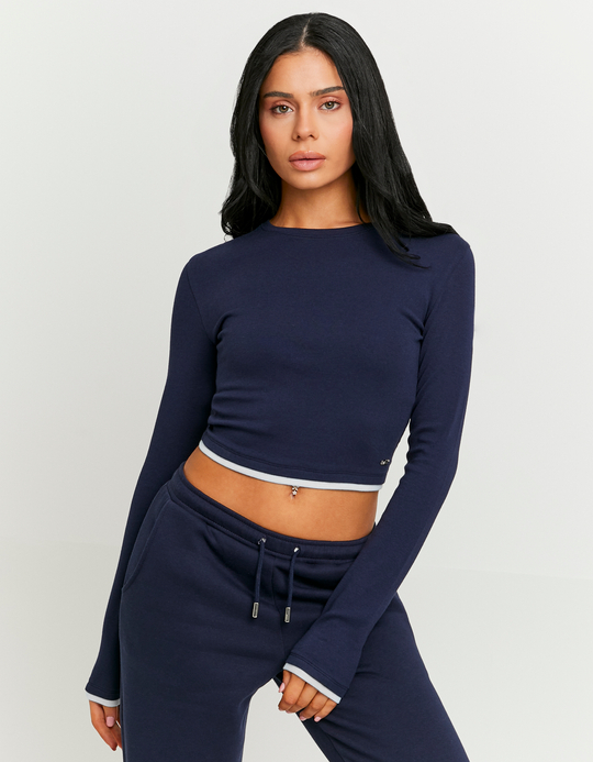 TALLY WEiJL, Basic Blue T‑shirt with Long Sleeves for Women