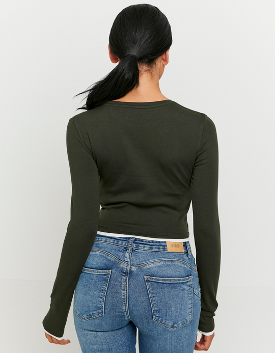 TALLY WEiJL, T-Shirt Basique Vert à Manches Longues for Women