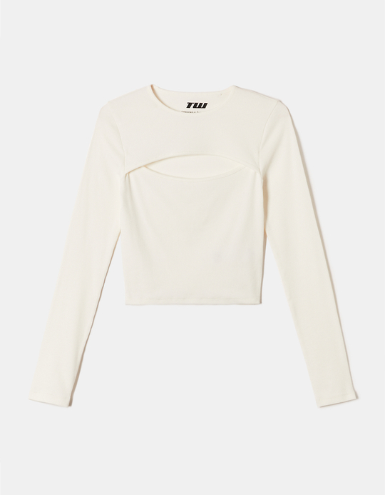 TALLY WEiJL, Weißes geripptes Basic Top mit Ausschnitt for Women