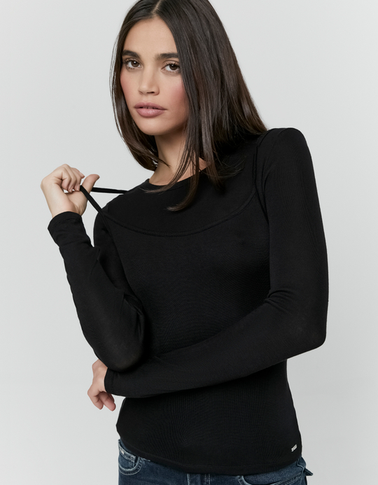 TALLY WEiJL, T Shirt Nera Effetto Sovrapposto for Women