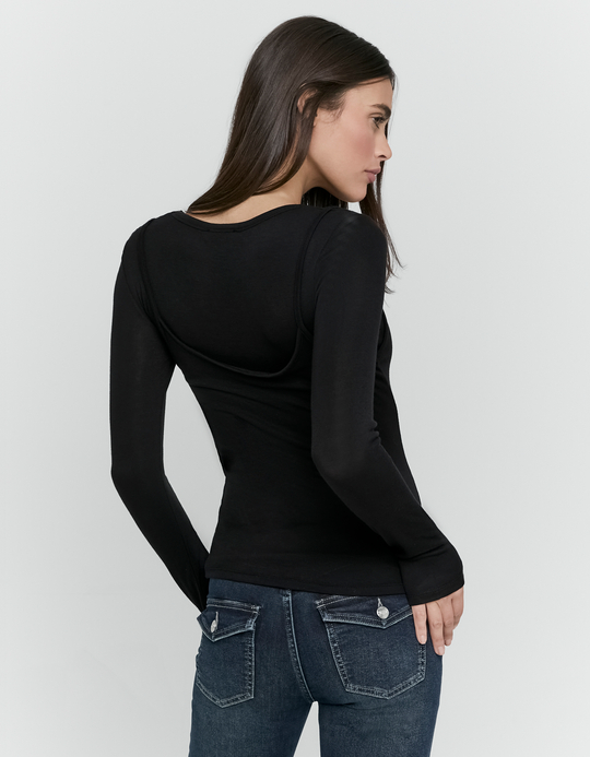 TALLY WEiJL, T Shirt Nera Effetto Sovrapposto for Women