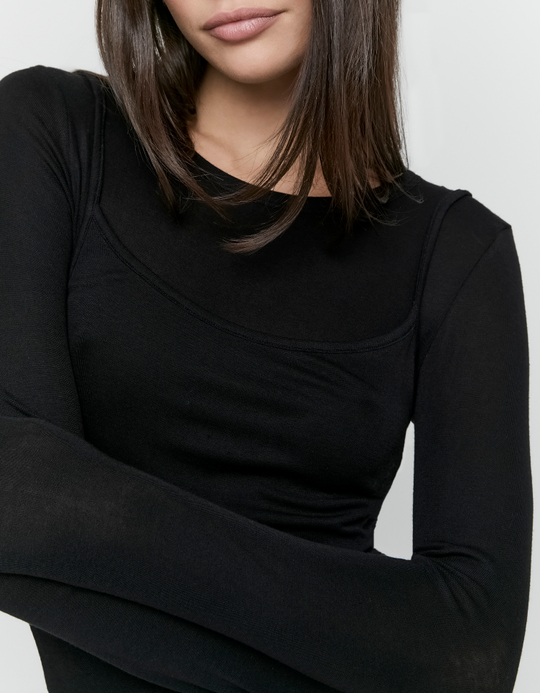 TALLY WEiJL, T Shirt Nera Effetto Sovrapposto for Women