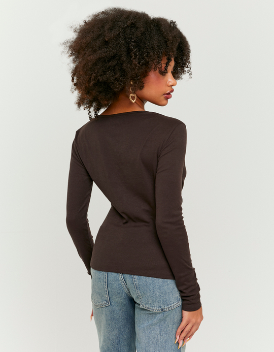 TALLY WEiJL, T-Shirt Drapé Marron à Manches Longues for Women