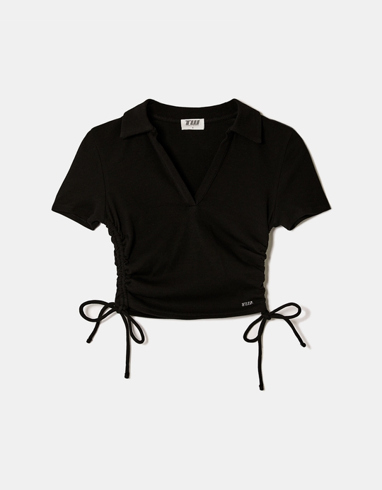 TALLY WEiJL, Schwarzes gerafftes Polo T-Shirt for Women