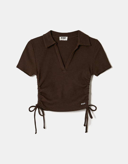 TALLY WEiJL, Brown Polo Ruched T-shirt for Women