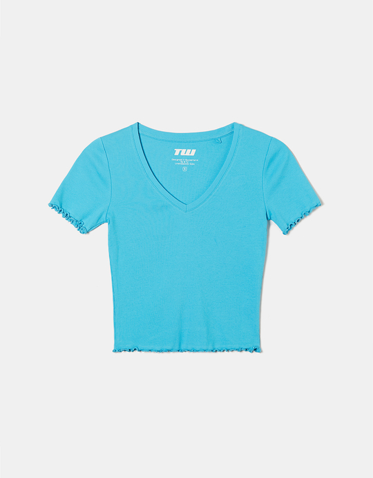 TALLY WEiJL, Μπλε Cropped Basic T-shirt for Women