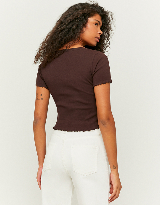 TALLY WEiJL, Καφέ Ruffles T-Shirt for Women