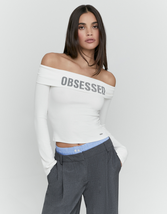TALLY WEiJL, White Off Shoulder T Shirt for Women