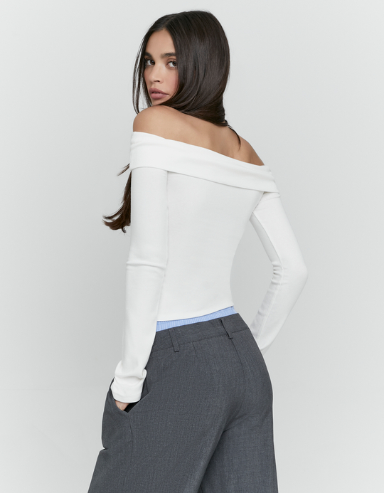 TALLY WEiJL, White Off Shoulder T Shirt for Women