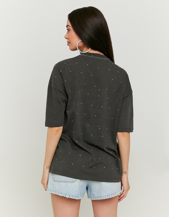 TALLY WEiJL, Dark Grey Printed T-shirt with Strass for Women
